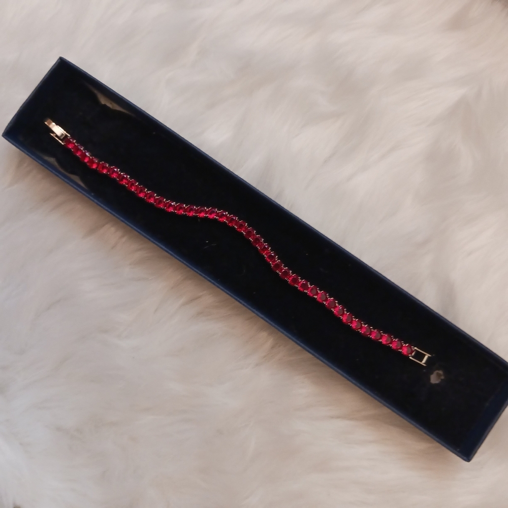 Red Rhinestone STERLING Silver Bracelet - Picture 2 of 8